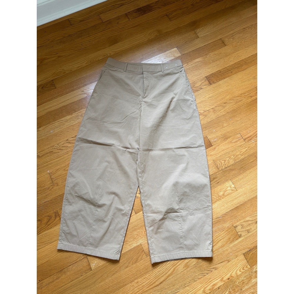 Uniqlo Wide Leg Cropped Pants Tan Khaki Cotton Nylon Blend XL 482256